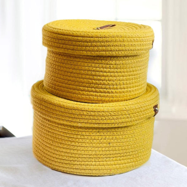 Storage Basket - Obero Natural Fiber Storage Basket (Yellow) - Set Of Two