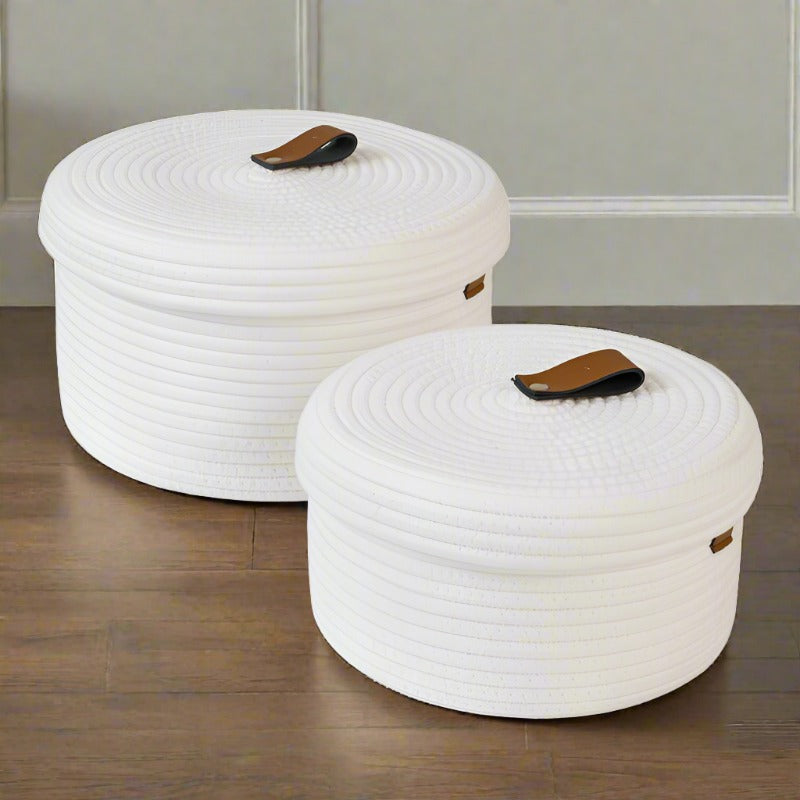 Buy Obero Natural Fiber Storage Basket (White) - Set Of Two Storage Basket from Vaaree