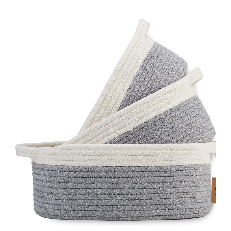 Storage Basket - Odell Oval Natural Fiber Storage Basket (White & Grey) - Set Of Three