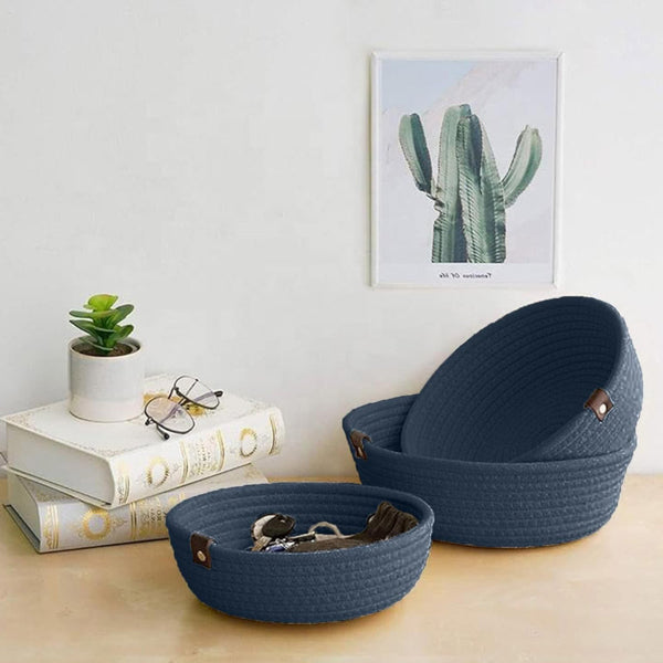 Storage Basket - Stellen Natural Fiber Organizer (Navy Blue) - Set Of Three