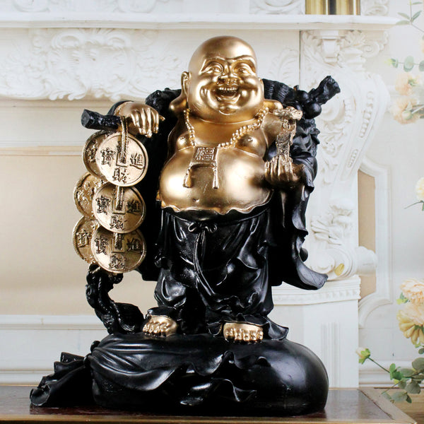 Showpieces - Abundance Mantra Laughing Buddha - Black & Gold