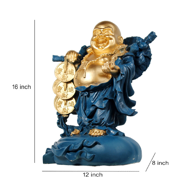 Buy Abundance Mantra Laughing Buddha - Cobalt Blue & Gold Showpieces from Vaaree