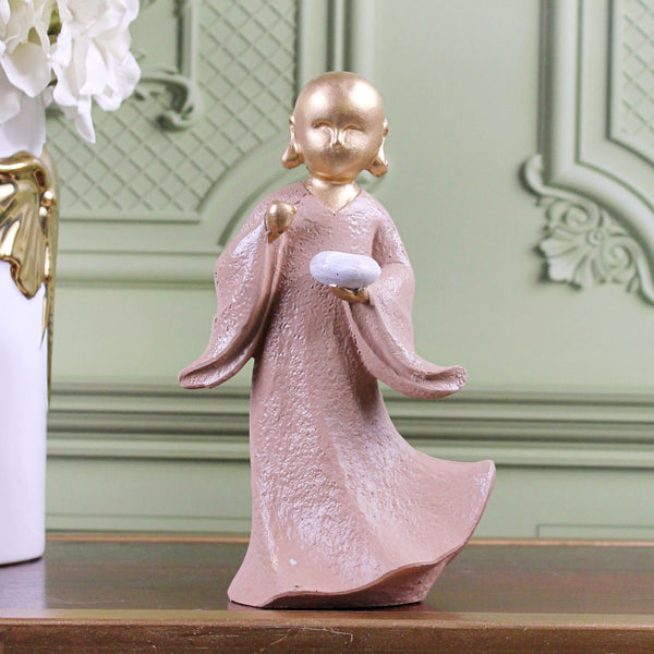 Ethereal Little Monk Showpiece - Gold & Pink