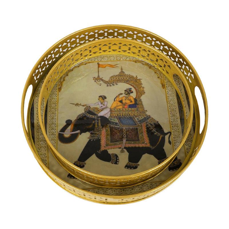 Buy Regal Jaali Round Metal Serving Tray - Set Of Two Serving Tray from Vaaree