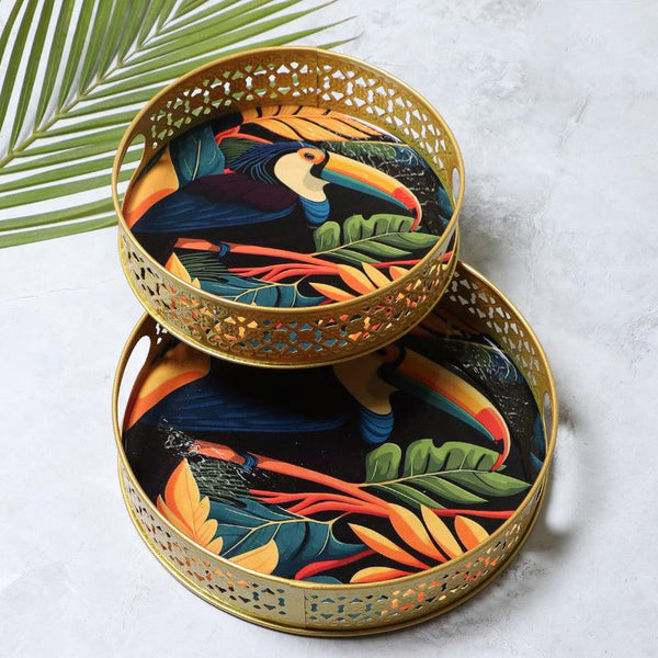 Buy Toucan Round Metal Serving Tray - Set Of Two Serving Tray from Vaaree