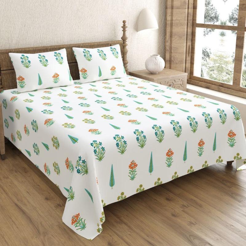 Buy Rakhi Ethnic Bedsheet - White,Green Bedsheets from Vaaree