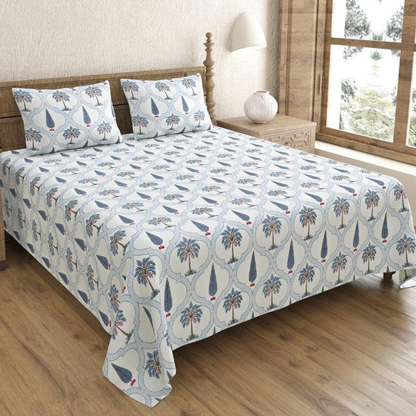 Buy Malabar Ethnic Bedsheet - White,Blue Bedsheets from Vaaree