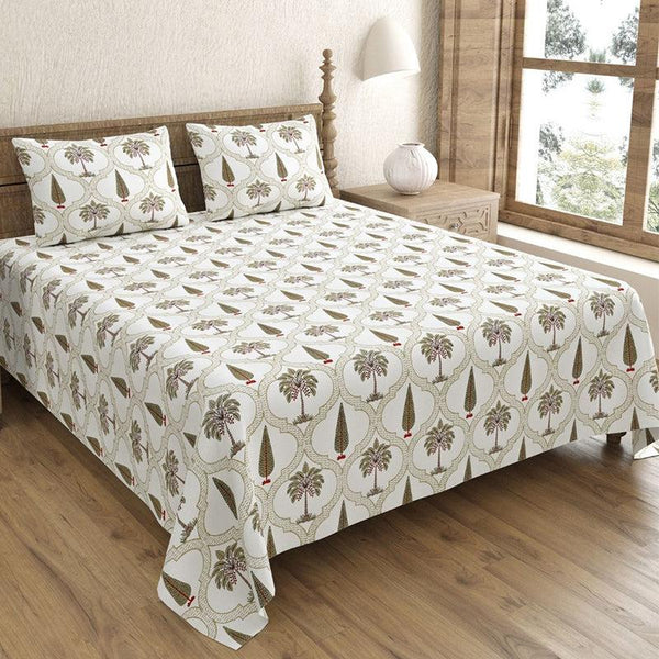 Buy Malabar Ethnic Bedsheet - White,Brown Bedsheets from Vaaree