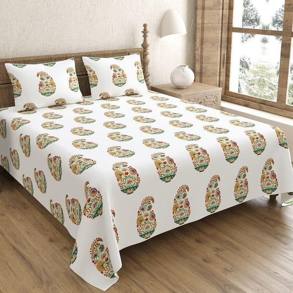 Bedsheets - Talika Ethnic Bedsheet - White,Brown