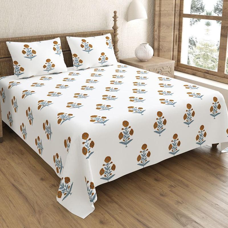 Buy Sambul Floral Bedsheet - White & Brown Bedsheets from Vaaree