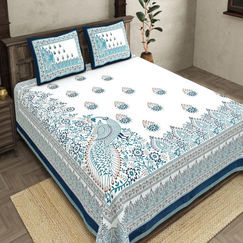 Buy Tanip Ethnic Bedsheet - White,Blue Bedsheets from Vaaree