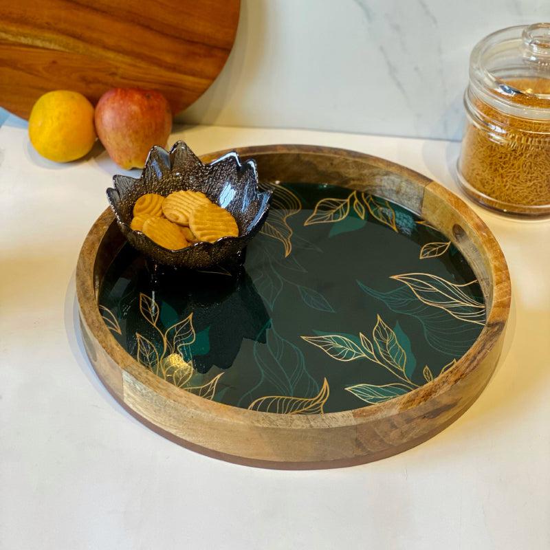 Buy Henso Green Mangowood Tray Serving Tray from Vaaree