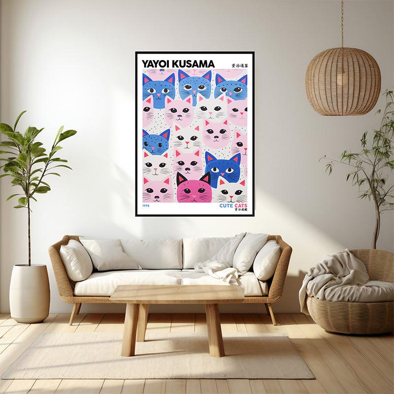 Buy Cute Cats Inspired by Yayoi Kusama Wall Art - Black Frame Wall Art & Paintings from Vaaree