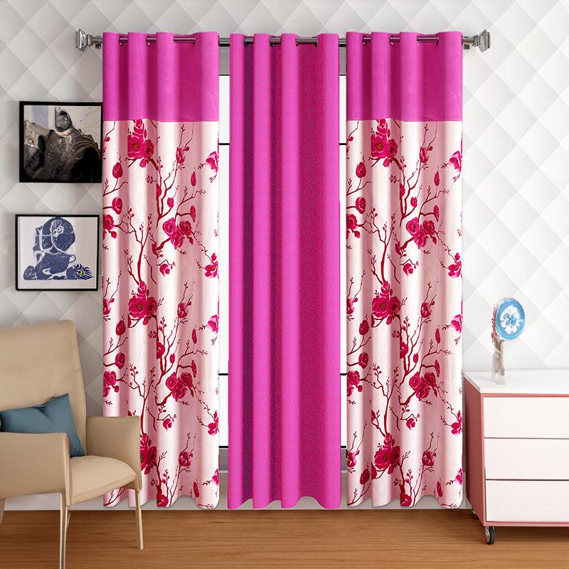 Buy Fern Floral Curtain (Pink) - Set Of Three Curtains from Vaaree