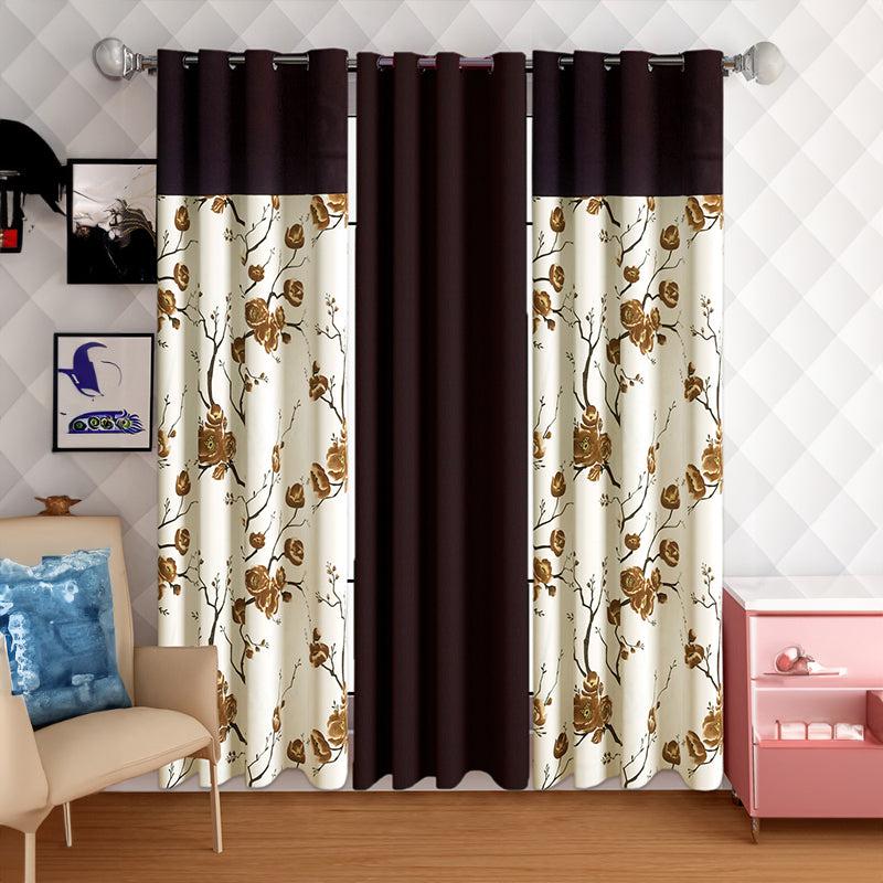 Buy Fern Floral Curtain (Brown) - Set Of Three Curtains from Vaaree