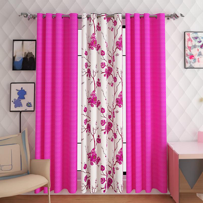 Buy Helio Floral Curtain (Pink) - Set Of Three Curtains from Vaaree