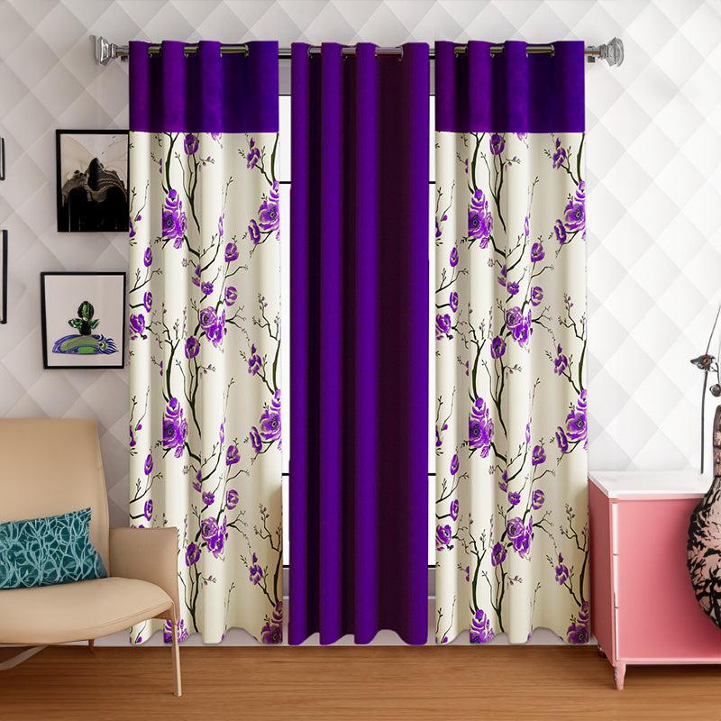 Buy Fern Floral Curtain (Purple) - Set Of Three Curtains from Vaaree