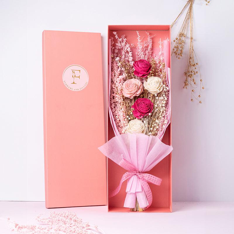 Buy Timeless Pink Bloom Naturally Dried Boquet Box Artificial Flowers from Vaaree