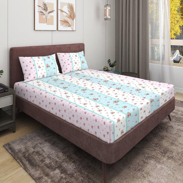 Buy Pitranga Floral Bedsheet - Blue & Pink Bedsheets from Vaaree