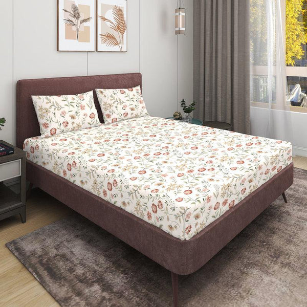 Bedsheets - Shreeja Floral Bedsheet - White