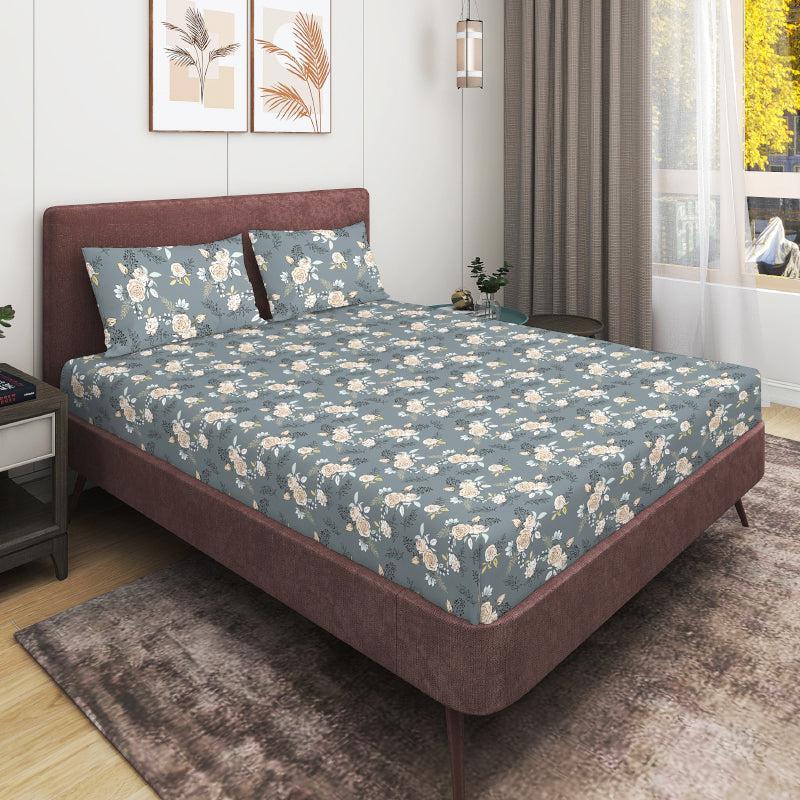 Buy Ravalya Floral Bedsheet - Grey Bedsheets from Vaaree