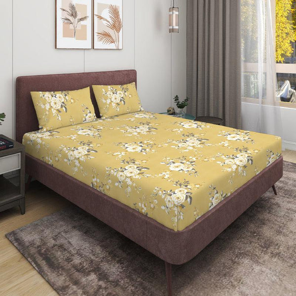 Buy Rafaza Floral Bedsheet - Yellow Bedsheets from Vaaree