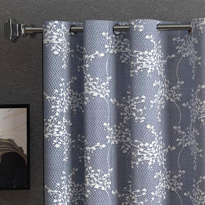 Buy Luka Floral Semi Sheer Curtain (Blue) - Set Of Two Curtains from Vaaree