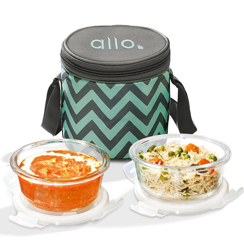 Buy Oliva Round Glass Lunch Box With Zigzag Lunch Bag (400 ML) - Three Piece Set Tiffin Box & Storage Box from Vaaree