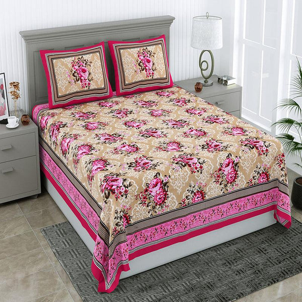 Buy Comet Floral Bedsheet - Pink & Beige Bedsheets from Vaaree