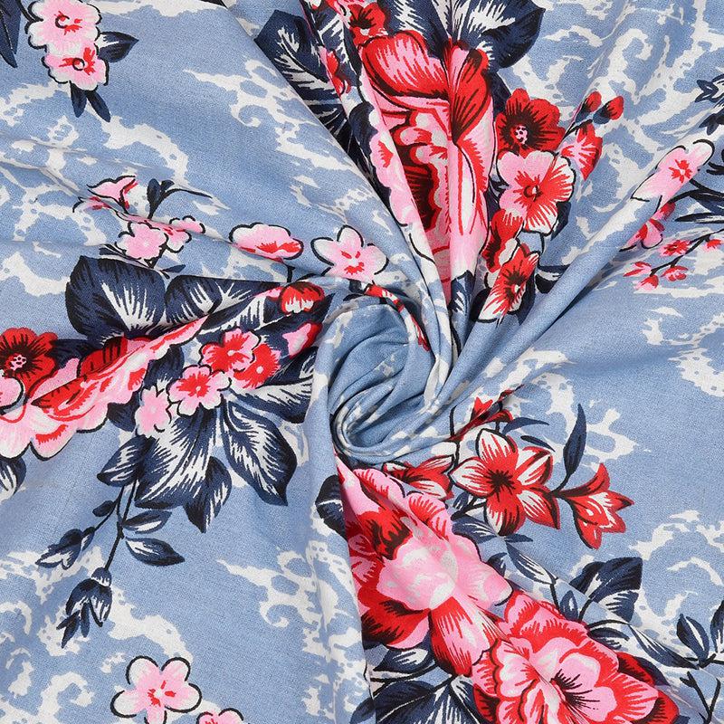 Buy Comet Floral Bedsheet - Red & Blue Bedsheets from Vaaree