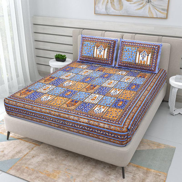 Buy Naama Ethnic Bedsheet - Blue & Yellow Bedsheets from Vaaree