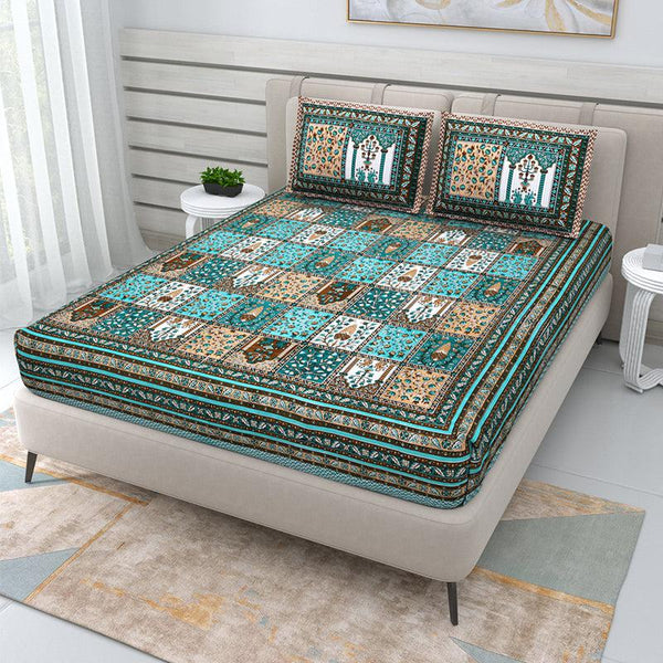 Buy Naama Ethnic Bedsheet - Dark Green Bedsheets from Vaaree