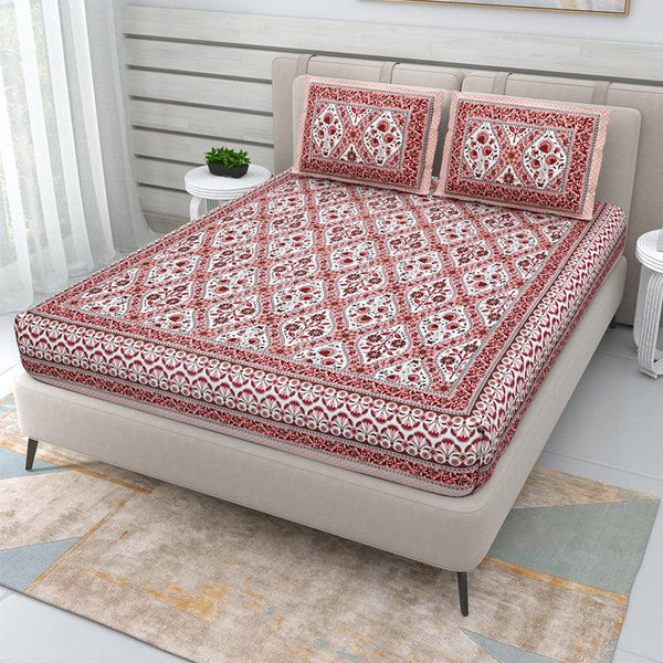 Buy Tasho Geometric Bedsheet - Red Bedsheets from Vaaree