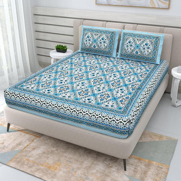 Buy Tasho Geometric Bedsheet - Blue Bedsheets from Vaaree