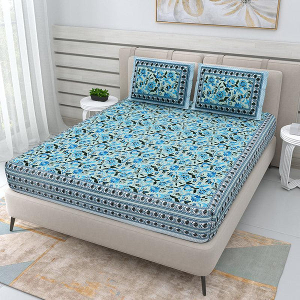 Buy Elva Floral Bedsheet - Blue Bedsheets from Vaaree