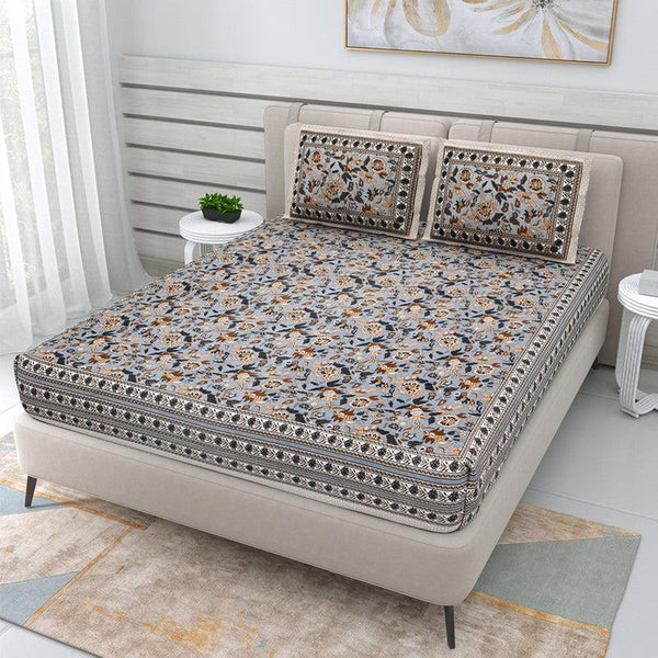 Buy Elva Floral Bedsheet - Grey Bedsheets from Vaaree