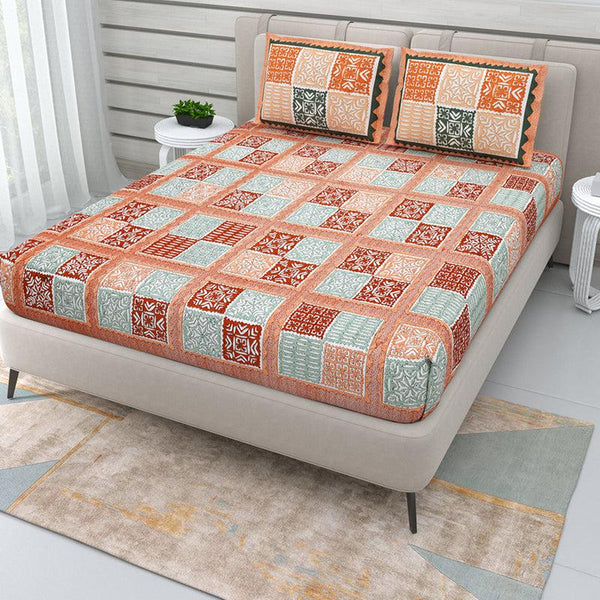 Buy Bida Geometric Bedsheet - Brown & Orange Bedsheets from Vaaree