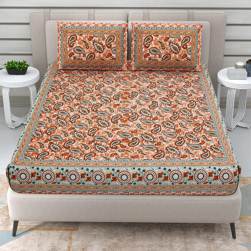 Buy Brady Floral Bedsheet - Orange Bedsheets from Vaaree