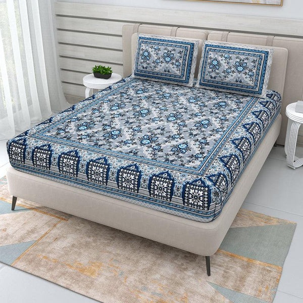 Buy Kobe Ethnic Bedsheet - Blue Bedsheets from Vaaree