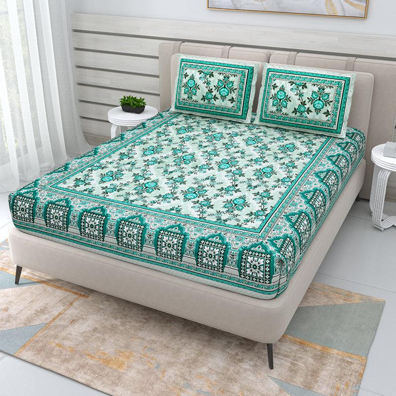 Buy Kobe Ethnic Bedsheet - Green Bedsheets from Vaaree