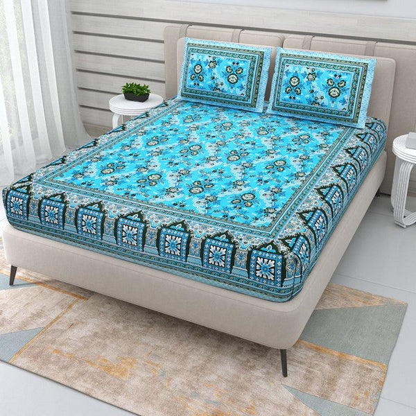 Buy Kobe Ethnic Bedsheet - Light Blue Bedsheets from Vaaree