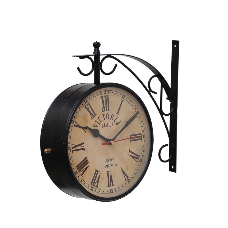 Buy Dolva Double Sided Roman Numeral Station Clock - Black & Beige Wall Clock from Vaaree