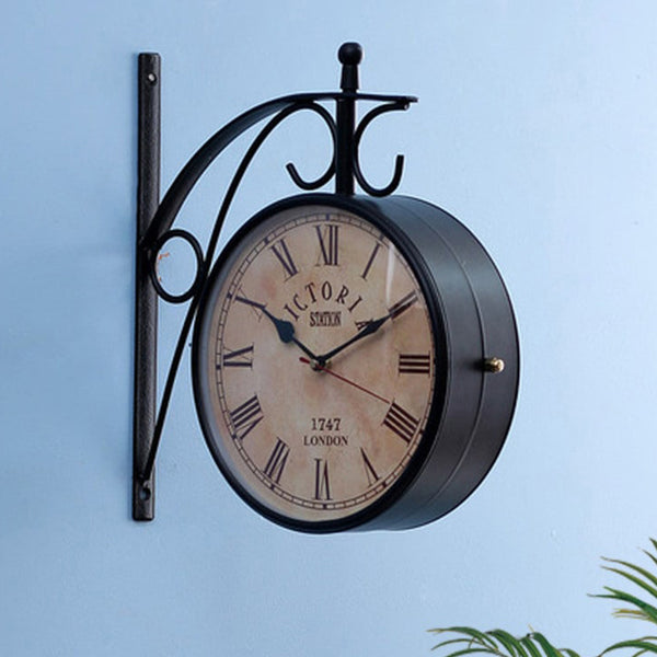 Wall Clock - Forma Double Sided Roman Numeral Station Clock - Black & Beige