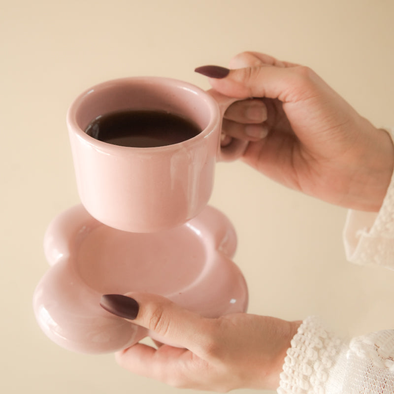 Tea Cup & Saucer - Lisha Handmade Cup & Saucer (220 ML) - Pink