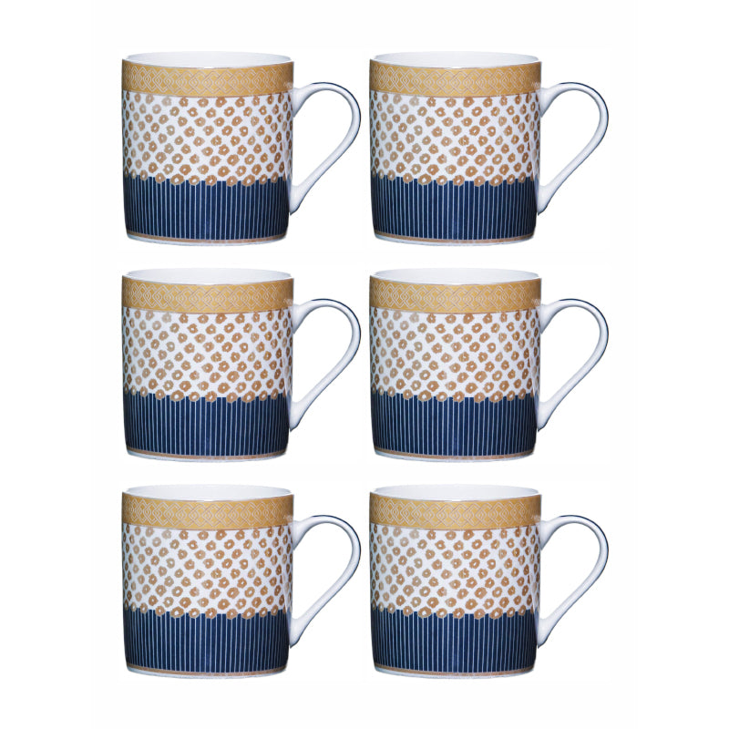 Mug & Tea Cup - Giselle Charm Mug Gold & Blue (210 ML) - Set Of Six