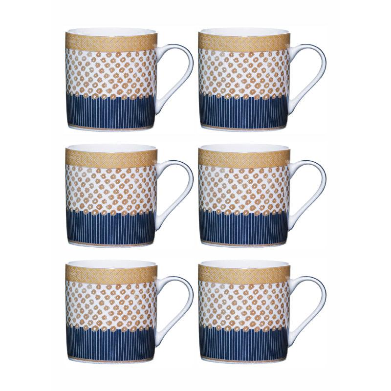 Buy Giselle Charm Mug Gold & Blue (210 ML) - Set Of Six Mug & Tea Cup from Vaaree