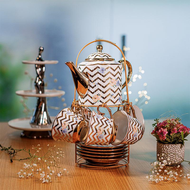 Buy Zebra Stripe Tea Set - Fourteen Piece Set Tea Set & Tea Pots from Vaaree