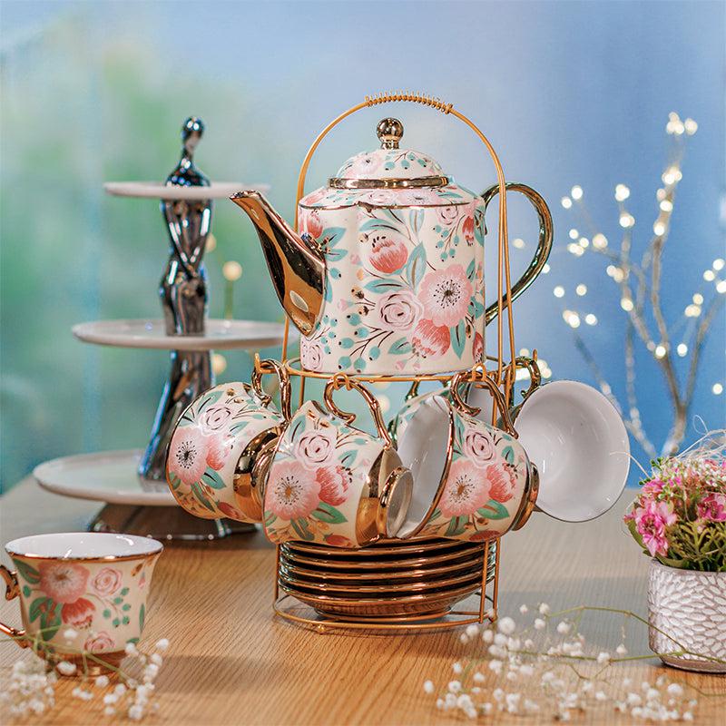 Buy Retro Gardenia Tea Set - Fourteen Piece Set Tea Set & Tea Pots from Vaaree