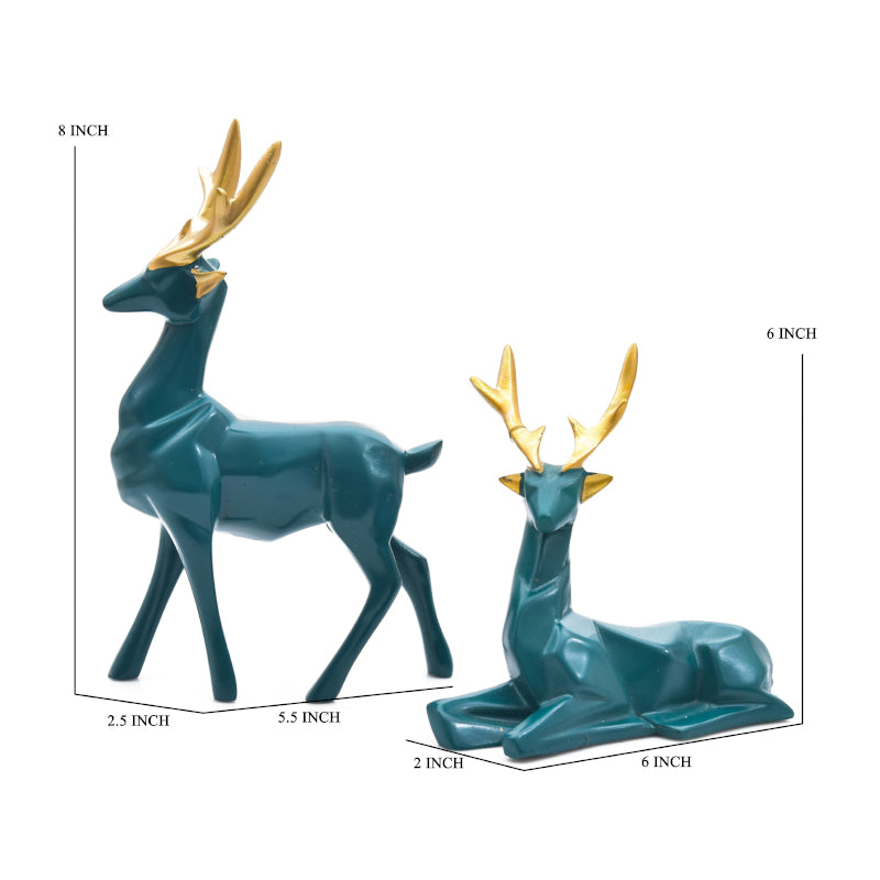 Buy Deer Repose Showpiece (Green) - Set Of Two Showpieces from Vaaree