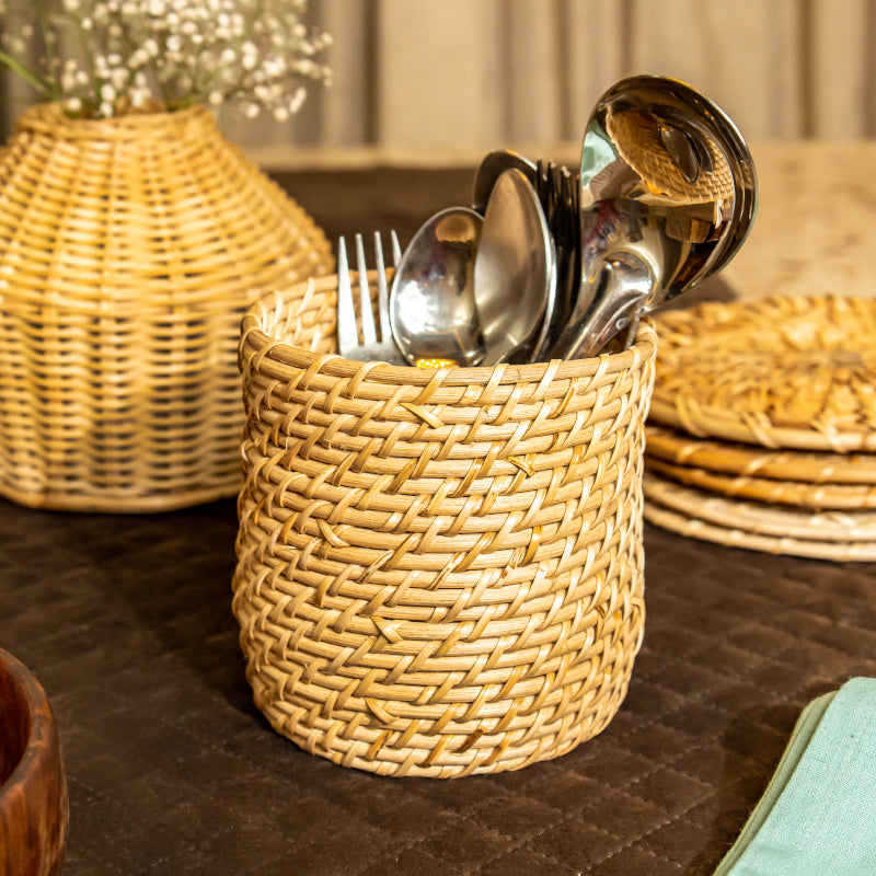 Cutlery Stand - Vrita Rattan Cutlery Holder